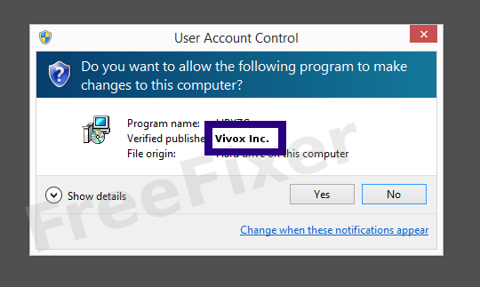 Screenshot where Vivox Inc. appears as the verified publisher in the UAC dialog